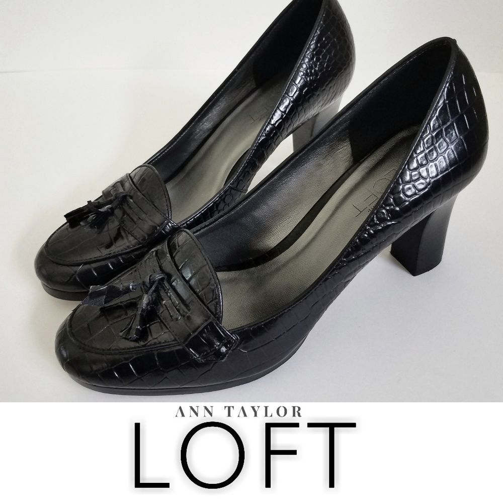SOLD Ann Taylor Loft - Black penny loafer pumps